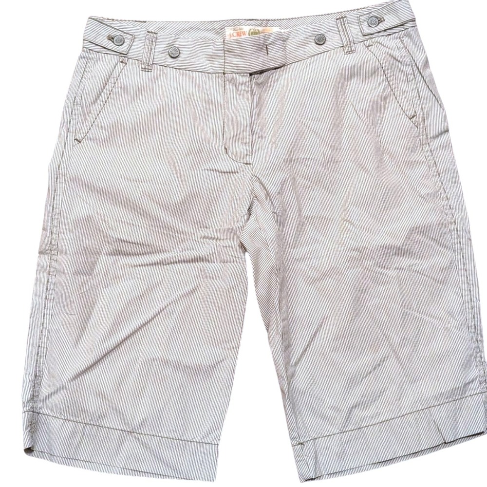 J.Crew Chino Shorts Womens 6 City Fit Classic Twill Bermuda Pinstriped Tan White